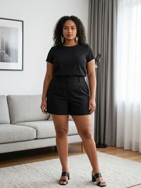 NWT Simply Styled Missy Black Onyx High-Rise Pleated Suiting Shorts sz 16